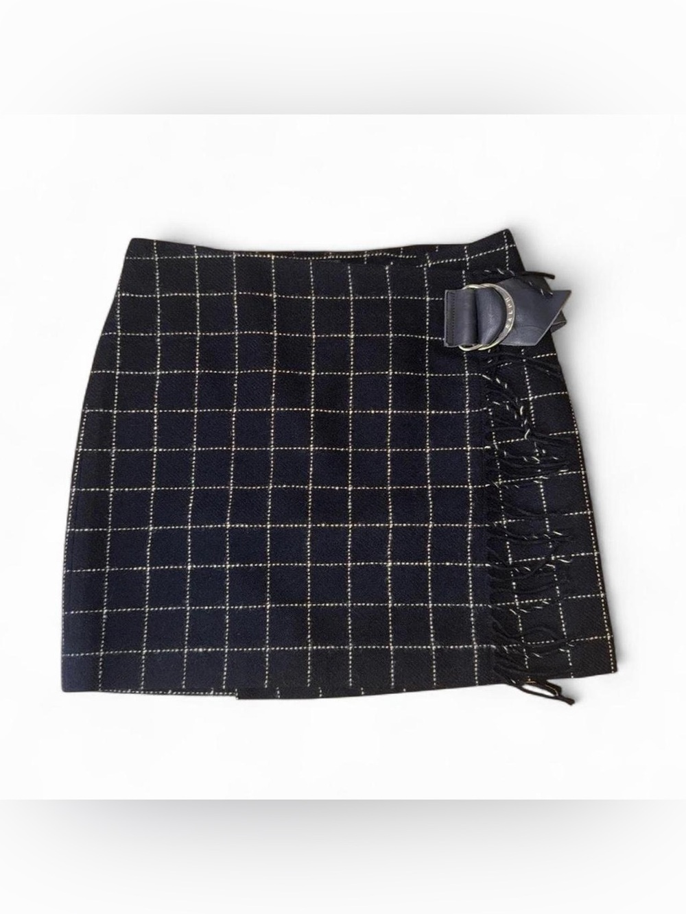 Ralph Lauren Black Windowpane Mini Skirt with Side Buckle
